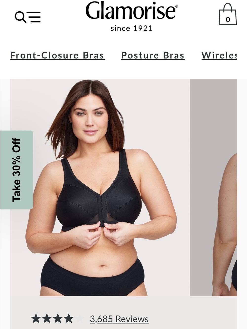 Glamorise Black Wireless Full-Coverage Support Bra with back support